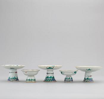 Five famille rose tazzas, Qing dynasty, 19th century.
