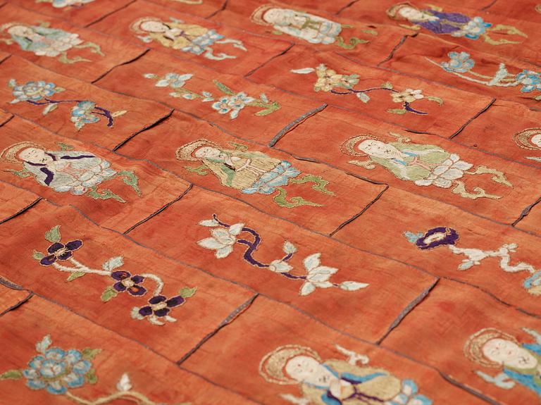 An embroidered silk piece/dhoti, Tibet, circa 1900.