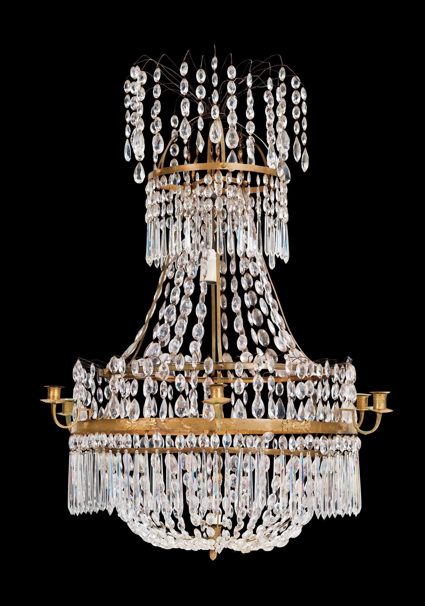 A late Gustavian circa 1800 seven-light chandelier.
