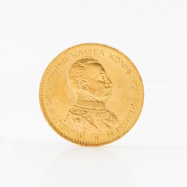 Gold coin 20 marks German Empire 1914 Wilhelm II.