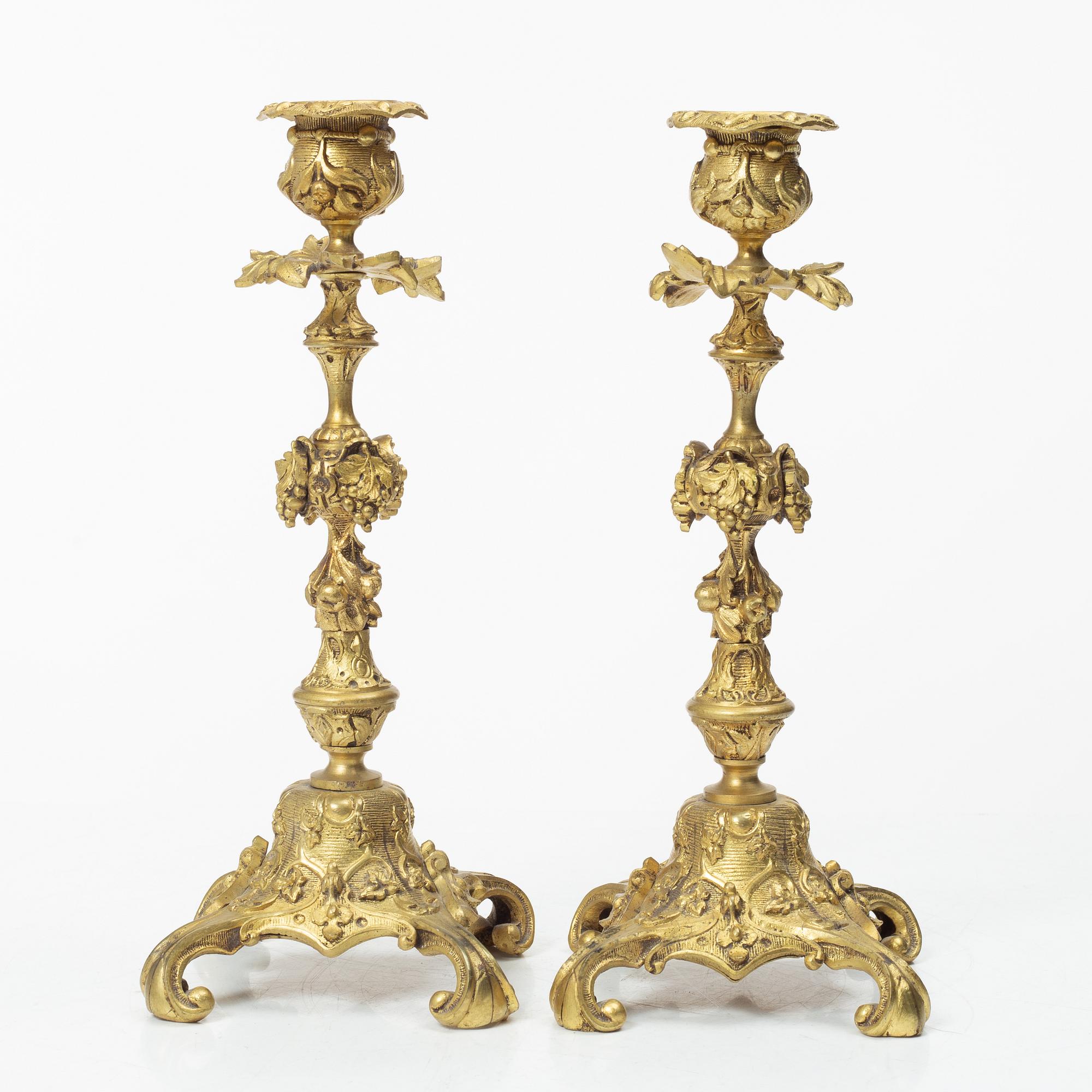 A pair of Oscarian brass candle sticks, Sweden, late 19th century.
