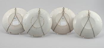 TALLRIKAR, 4 st, fajans, 1700-tal.