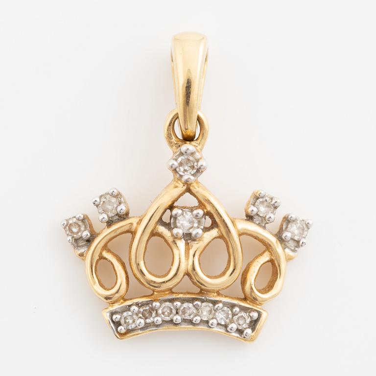Pendant, in the form of a crown, 18K gold with eight-cut diamonds.