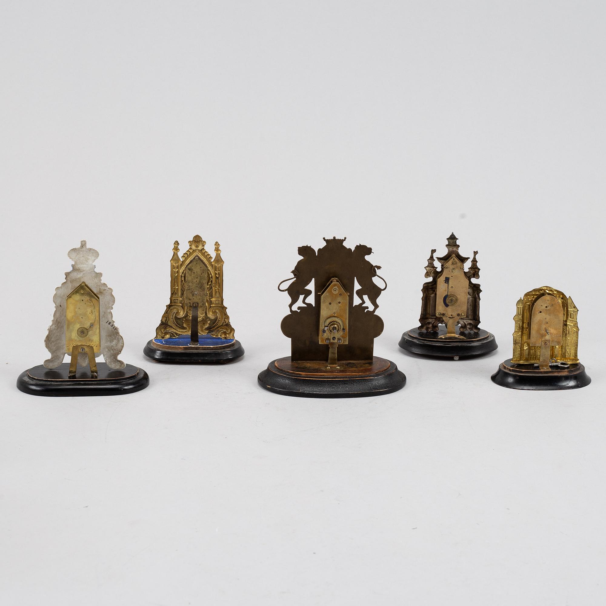 A set of five miniature timepieces from France and Germany, second half of the 19th Century.