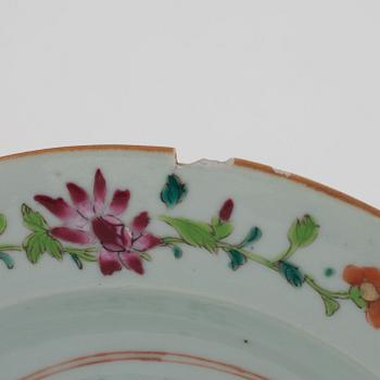 Three Famille Rose porcelain plates, China Qingdynasty, 18th century.