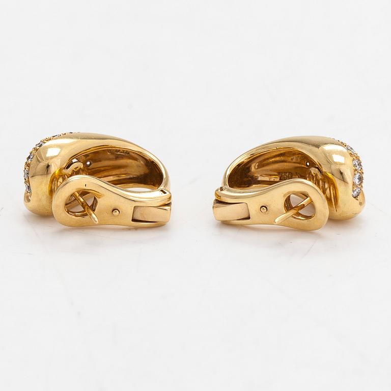 A pair of 18K gold earrings, diamonds totalling approximately 0.30 ct. Foreign hallmarks.