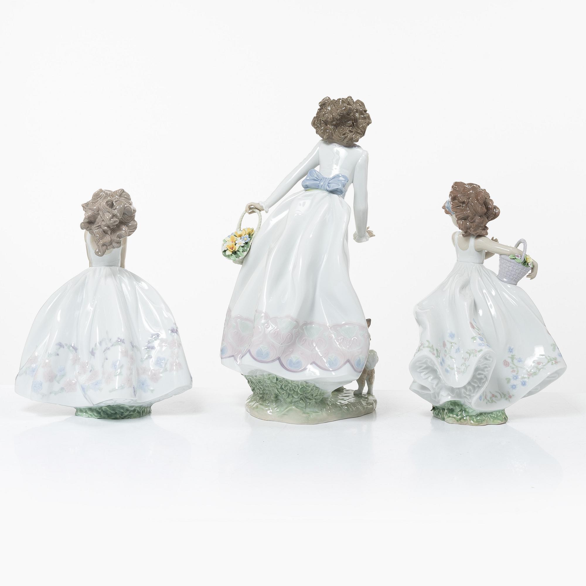 Lladró, figurines, 3 pcs, "Wildflowers", "Floral path" and "Sunday stroll".