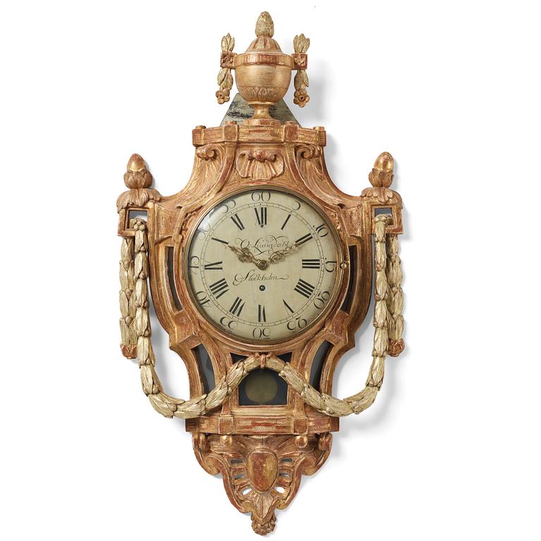 A Gustavian wall clock by Olof Ljungdahl (clockmaker Stockholm 1775-1780).