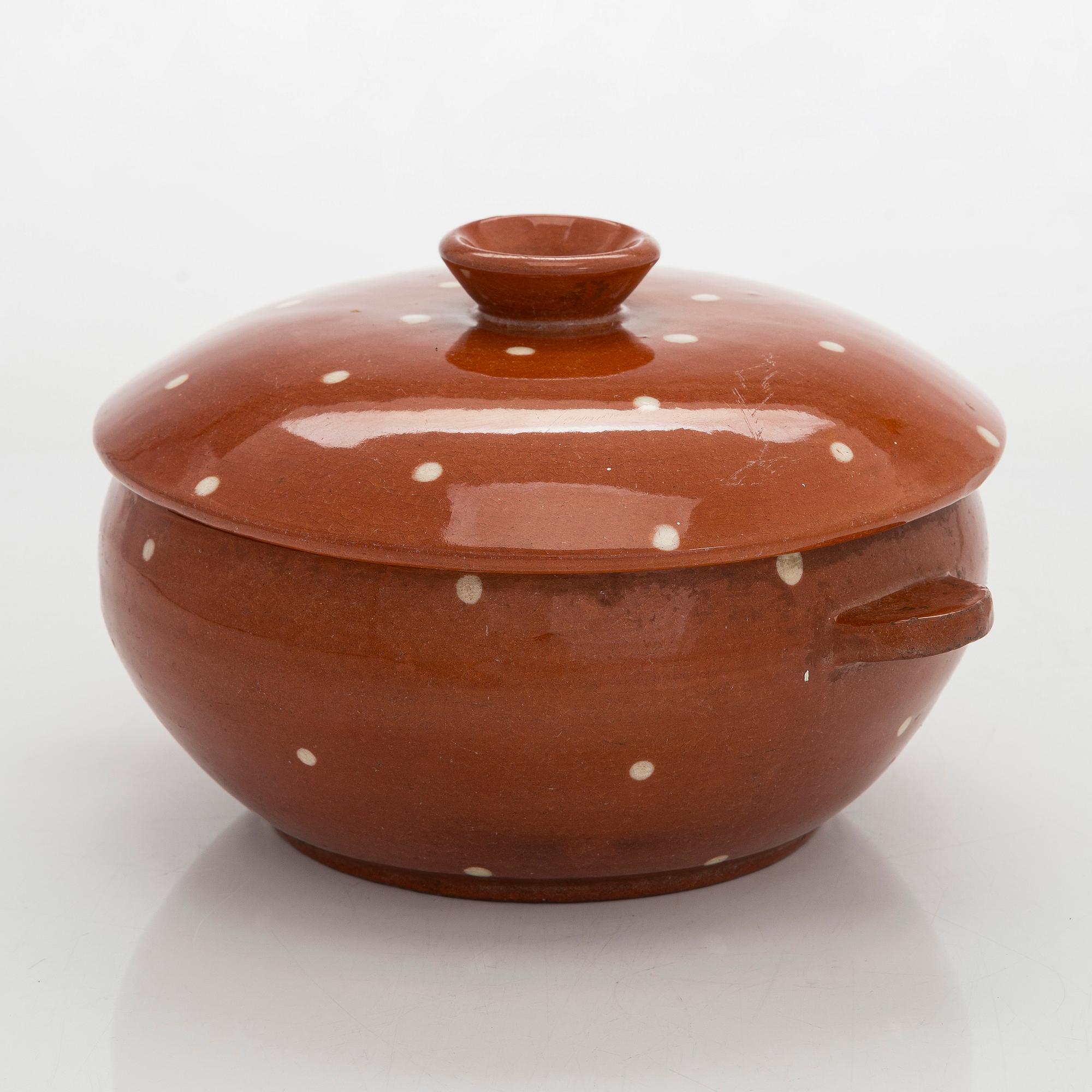 Marita Lybeck, bowl with lid, red clay, signed ML.