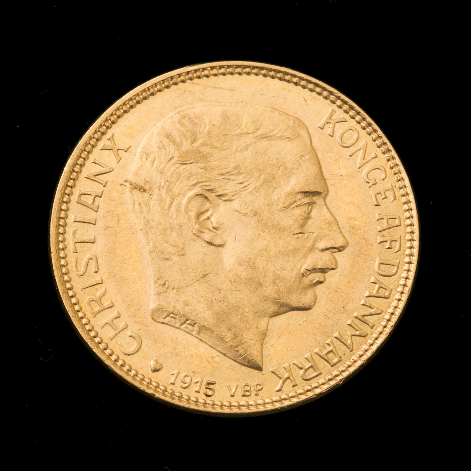 GULDMYNT, 20 kroner, Christian X, Danmark, 1915. Vikt ca 9 g.