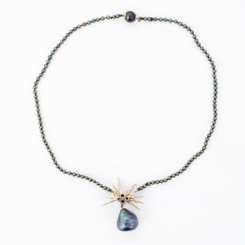 NECKLACE, 4 diamonds circa 0.25 ct, cultivated black pearl, Kristian Nilsson.
