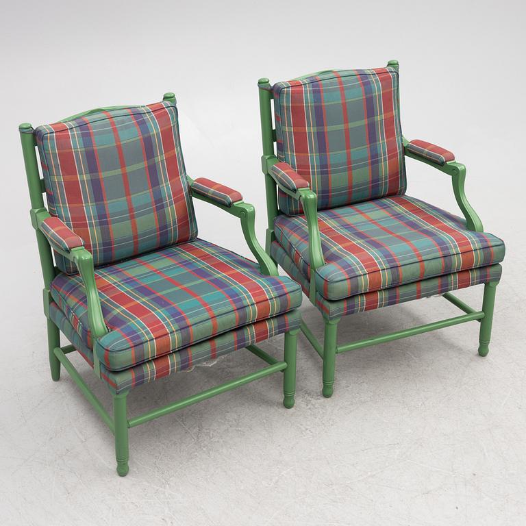 A pair of armchairs, Gustavian style, second half of the 20th century.