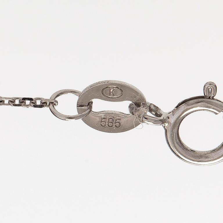 A 14K gold necklace with kunzite and brilliant cut diamonds.