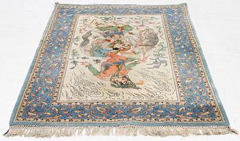 An Isfahan, figural rug, signed, c. 172 x 109 cm.