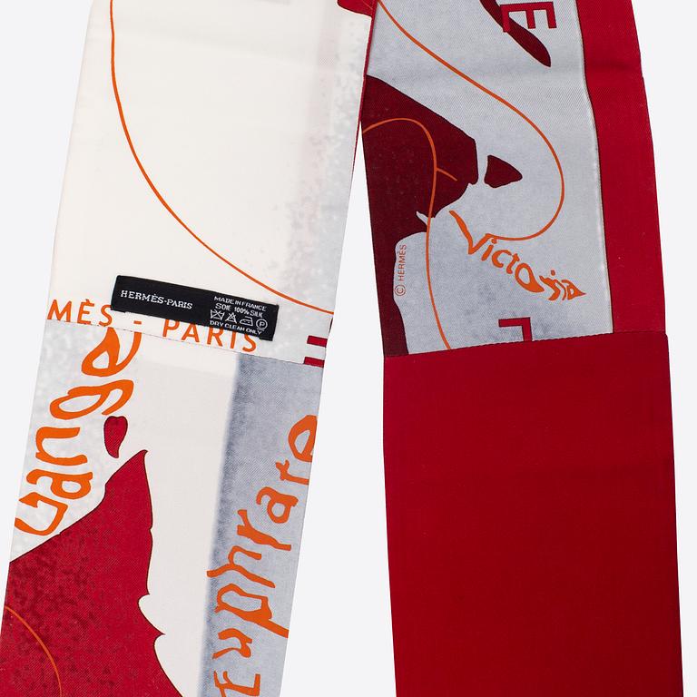 HERMÈS, Twilly scarf, "Le Monde est un fleuve " ( The World is one River), Bali Barret.