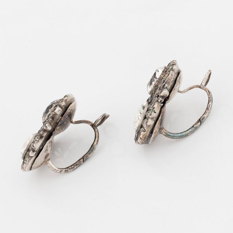 A pair of silver and paste earrings.