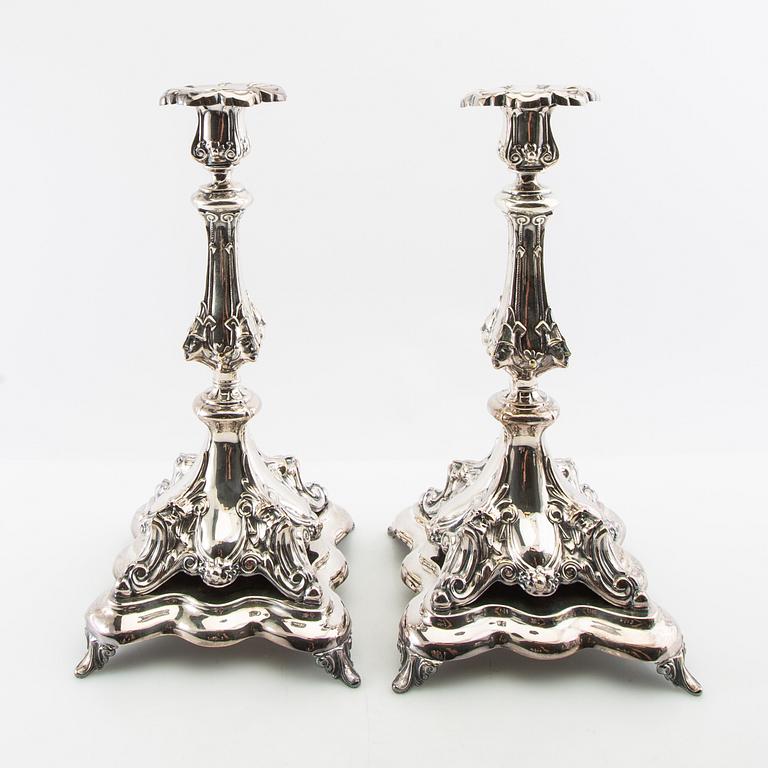 Candelabra, a pair, Rococo style, silver-plated, circa 1900.