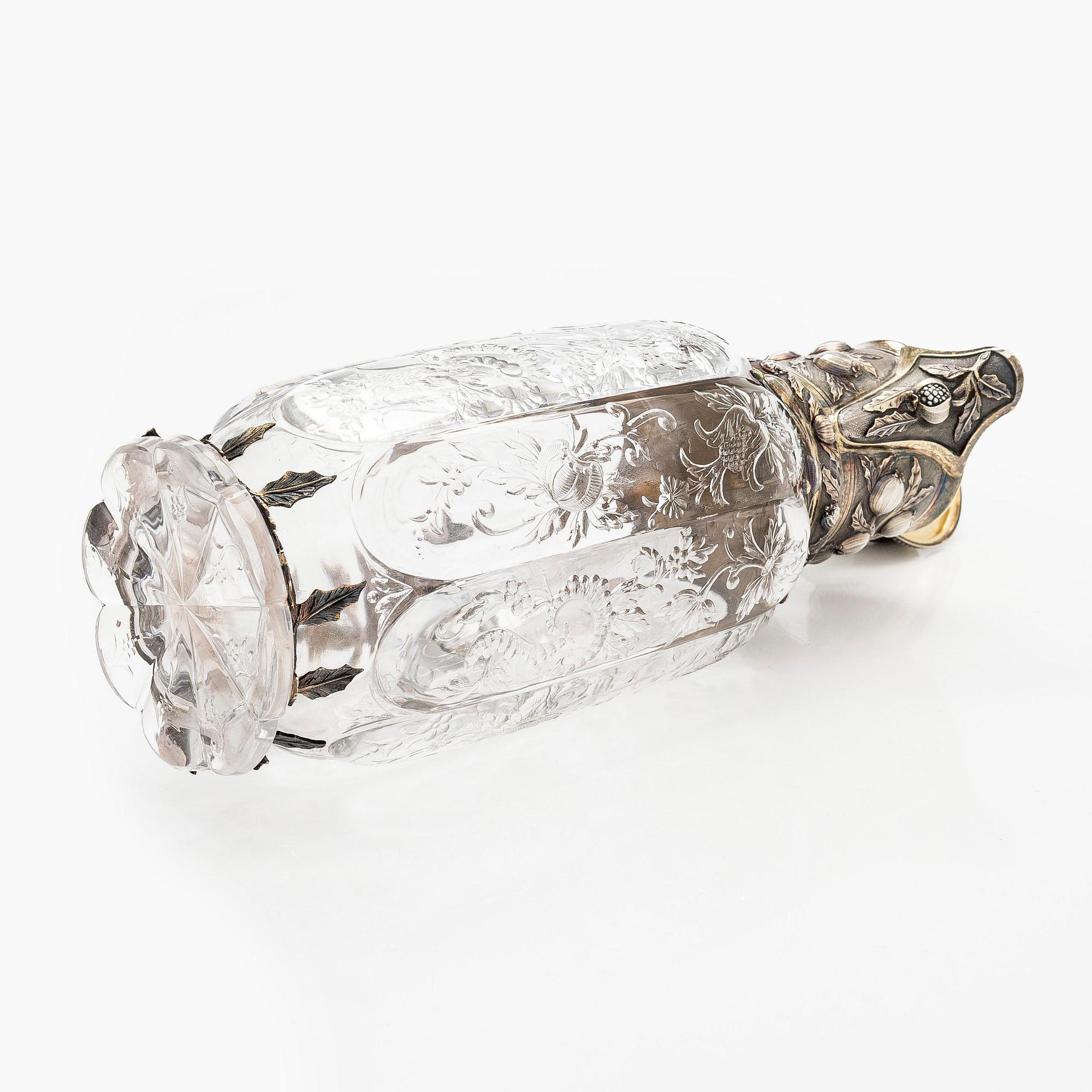 A silver mounted glass ewer, Elkington & Co, London 1884.
