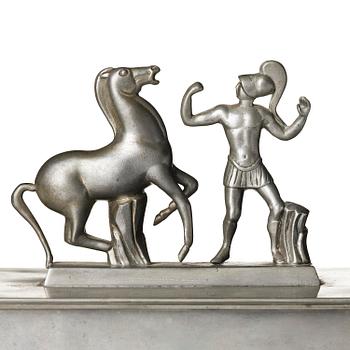 Oscar Antonsson, a "Hästbetvingaren" (Tamer of Horses) pewter box, Ystad-Metall, Sweden, 1932.