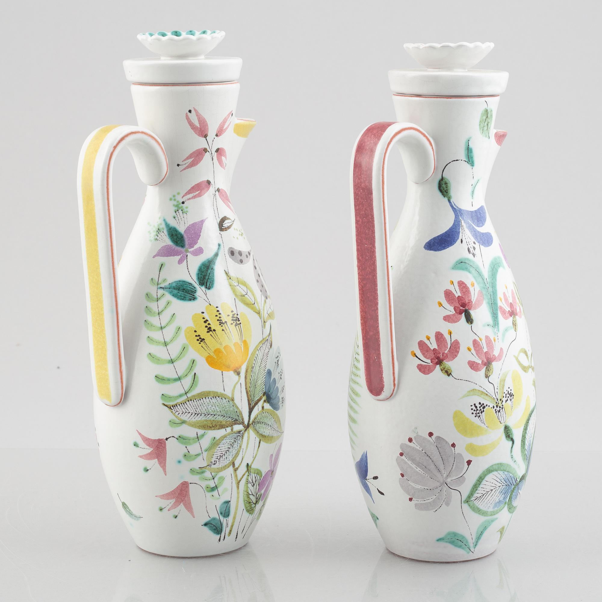 Stig Lindberg, a pair of faience jugs, Gustavsberg studio.