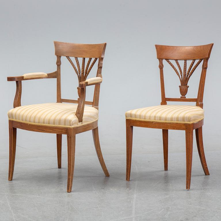 A set of four French Directoire chairs and four Directoire-style chairs, circa 1800 and circa 1900 respectively.