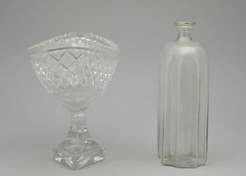 FLASKA samt SKÅL, kristall och glas, 1800/1900-tal.