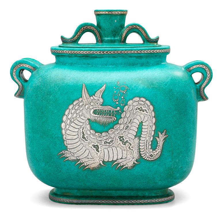 A Wilhelm Kåge 'Argenta' stoneware jar and cover, Gustavsberg.
