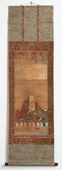 RULLMÅLNING, tusch och färg på silke. Japan, Meiji (1868-1912).