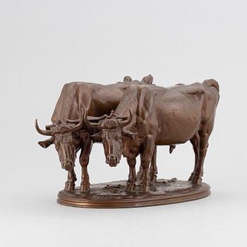 ALFRED JACQUEMART, a bronze sculpture, 'Les Boefs', signed, Barbedienne Fondeur.