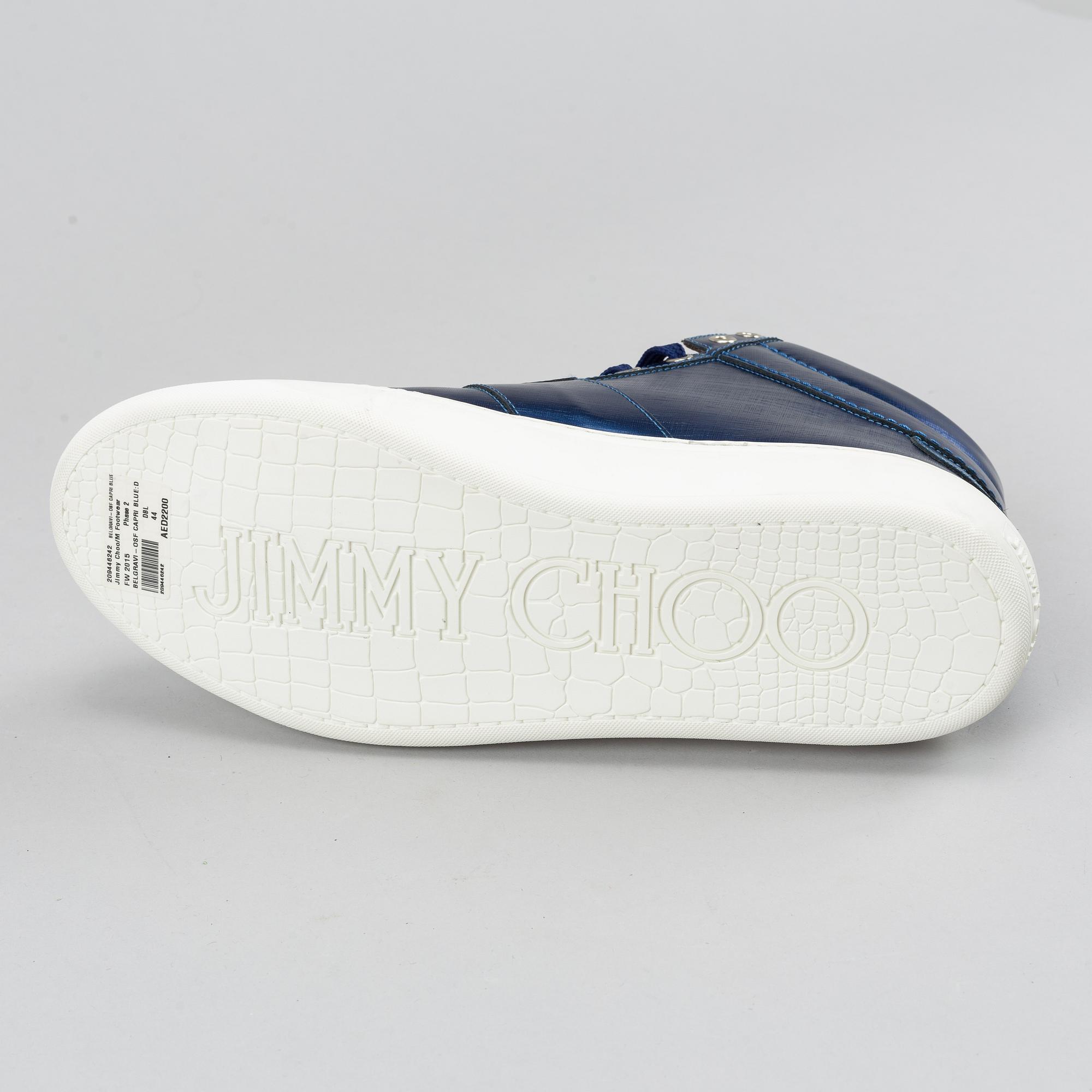 Jimmy Choo, a pair of blue metallic 'Belgravia' sneakers, size 44.