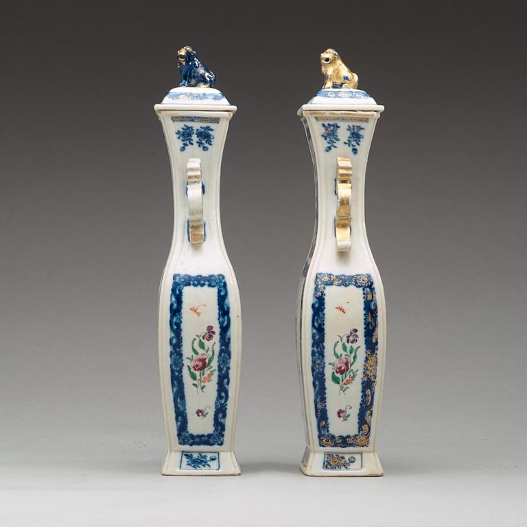 A pair of famille rose vases with cover, Qing dynasty, Qianlong (1736-95).