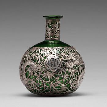 733. A Chinese silver mounted glass bottle, Shanghai, 1910's.
