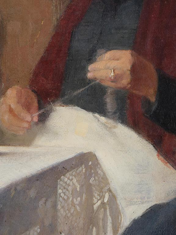 Helene Schjerfbeck, "Dam vid spinnrocken" ("Lady at the spinning wheel", Portrait of Mrs Ulrika Baarman).