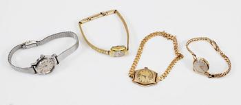 ARMBANDSUR, 4 st, stål och guld på stål, Zenith, Tissot, Certina och Omega, 1900-talets andra hälft.