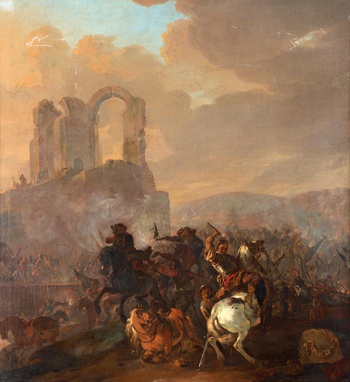 Herman van Lin, Battle scene in a ruin landscape.