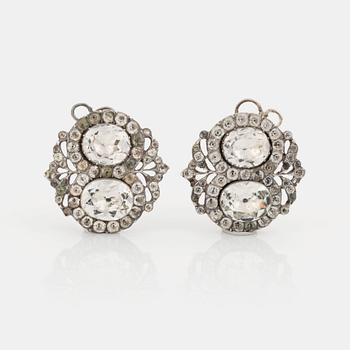 A pair of silver and paste earrings.