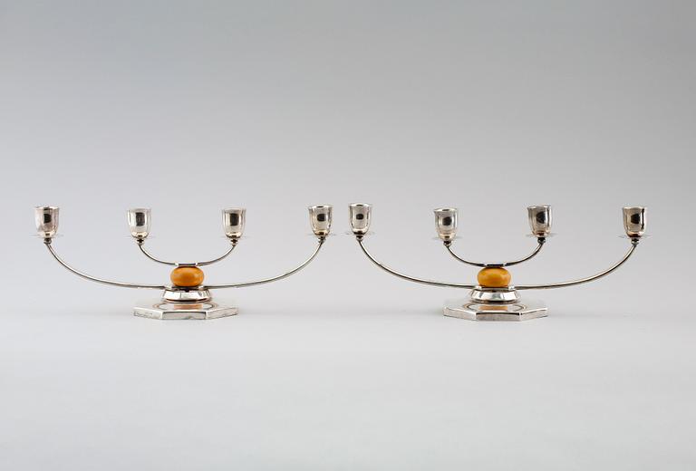 KANDELABRAR, 1 par, nysilver, Just Andersen, GAB, art déco, 1900-talets första hälft.