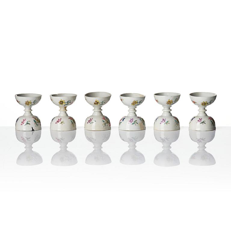 A set of six famille rose egg cups, Qing dynasty, 18th century.
