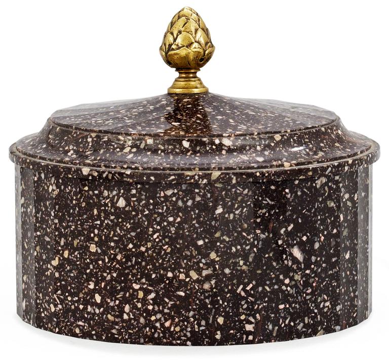 A Swedish Empire porphyry butter box.