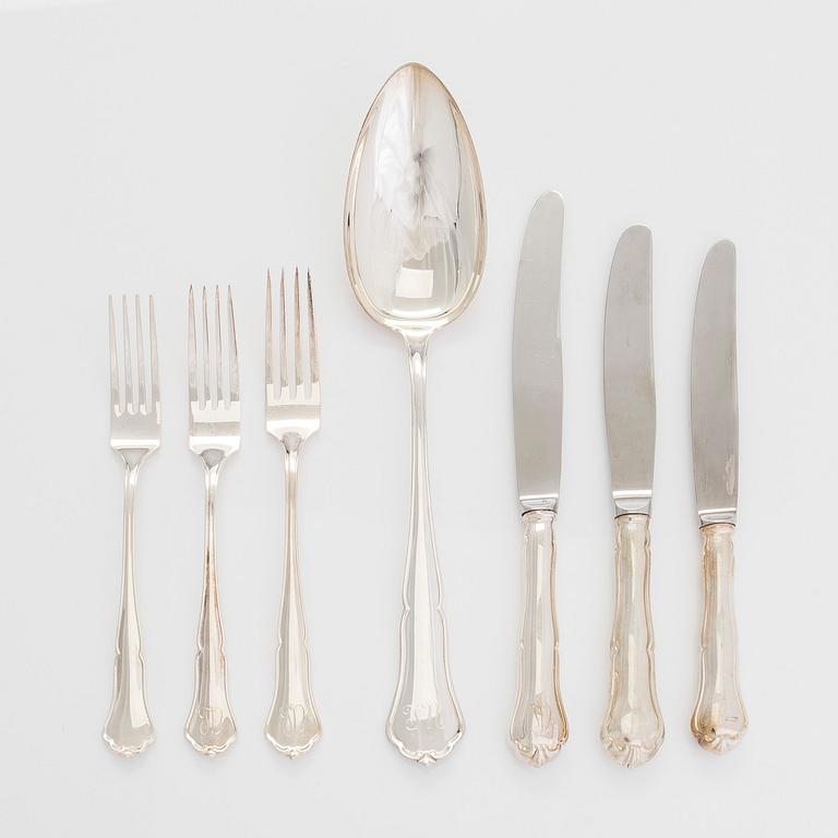 Bestickuppsättning, 55 delar, silver, "Chippendale", tre tillverkare, 1983-94.