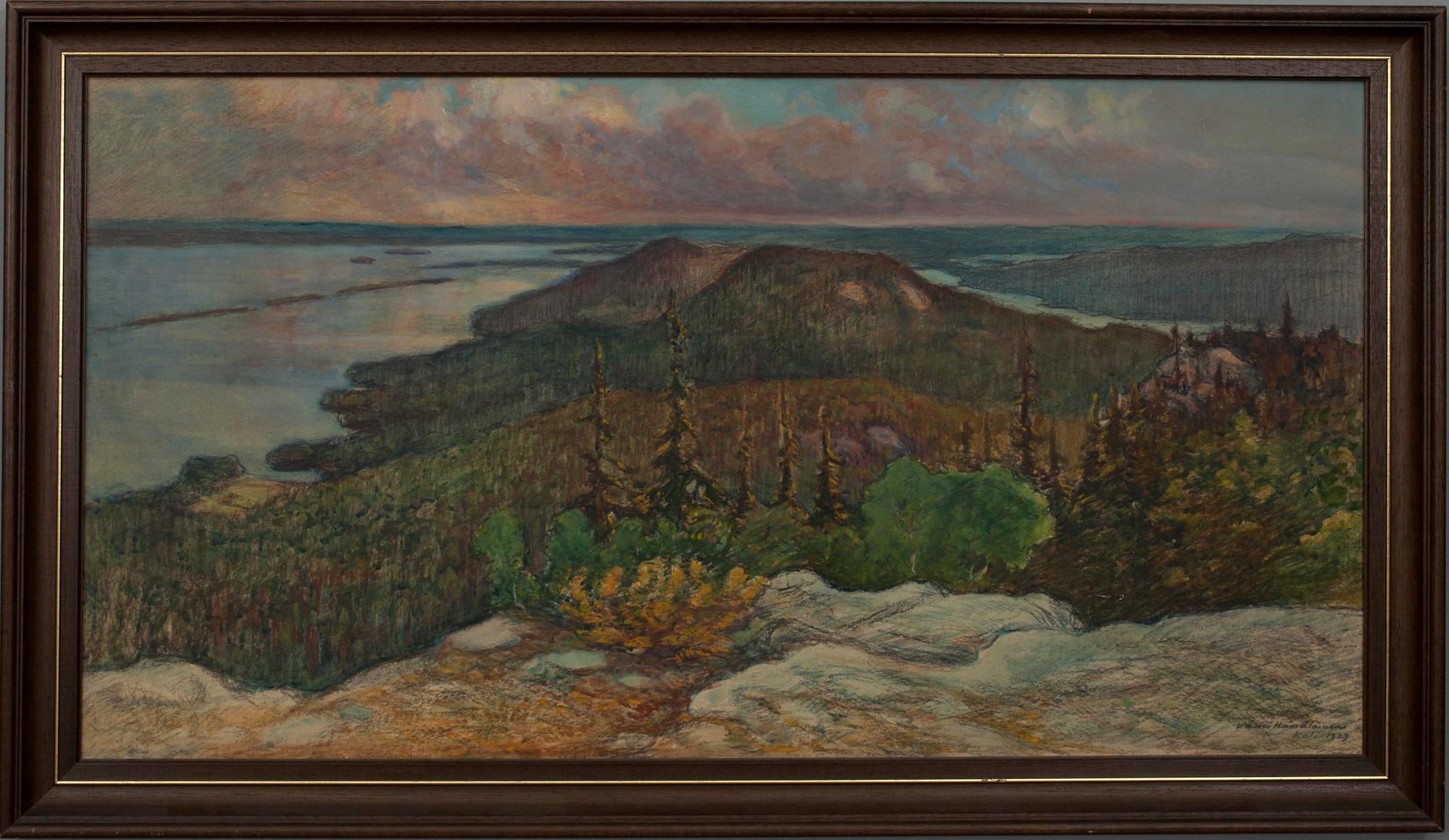 VÄINÖ HÄMÄLÄINEN, gouache samt färgpenna på pannå, sign. och dat. 1929.