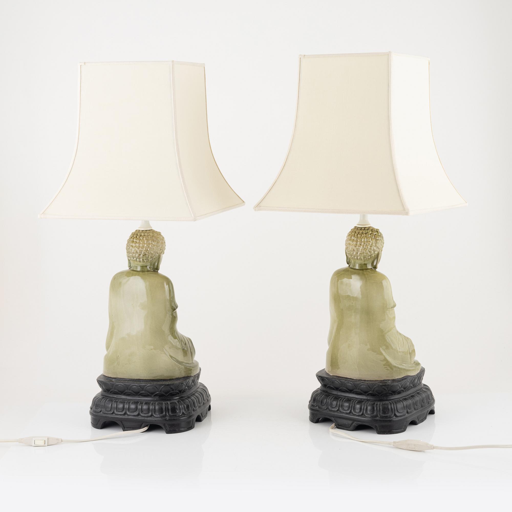A pair of ceramic table lamps, late 20th century.