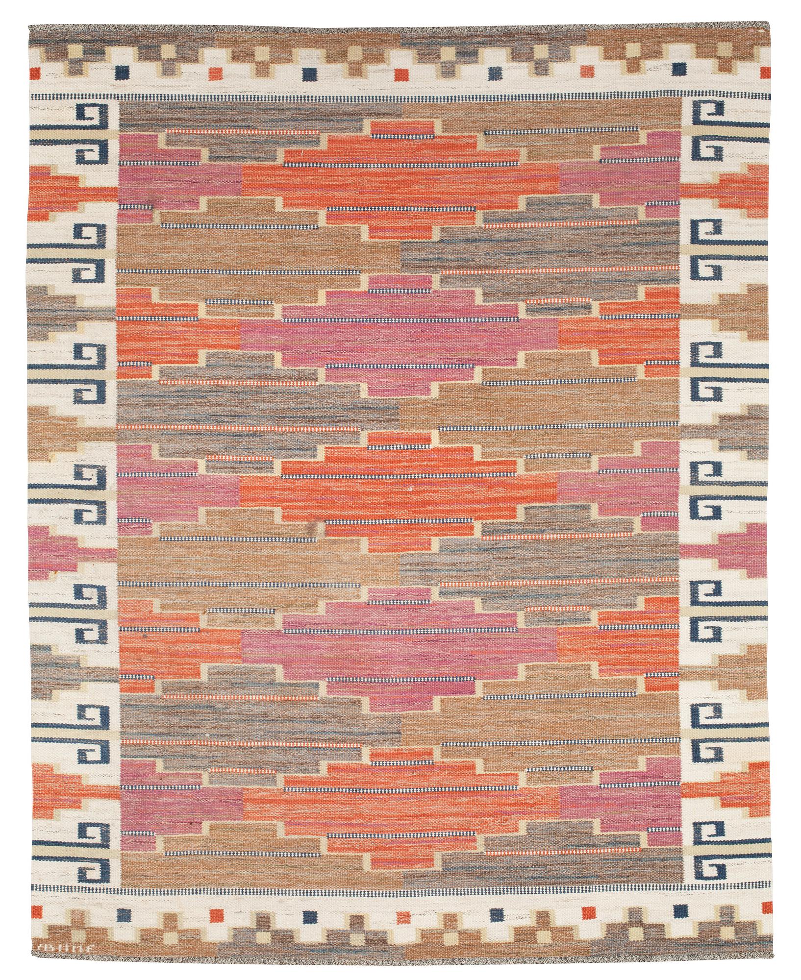 CARPET. "Bruna heden". Flat weave (rölakan). 259 x 204,5 cm. Signed AB MMF.