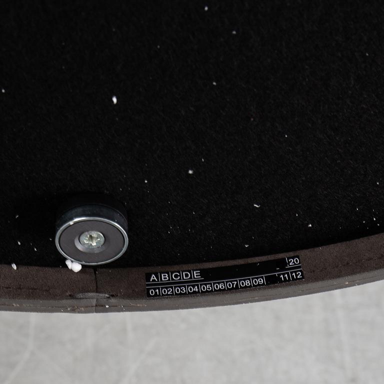 A mirror "Adnet" with leather hanging in original box, designed 1950 by Jacques Adnet for Gubi, Denmark.