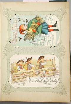 VYKORTSALBUM MED VYKORT, 176 st, bla topografi och kungligt, sekelskiftet 1900 till ca 1950-tal.