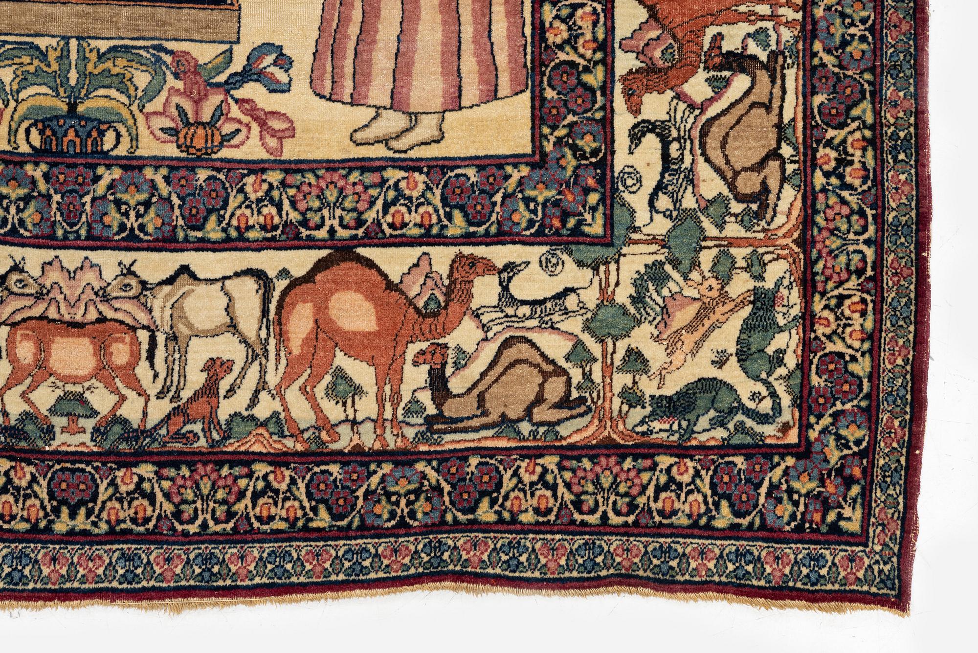 An antique Kerman Raver rug, South Persia, signed c. 238 x 143 cm.