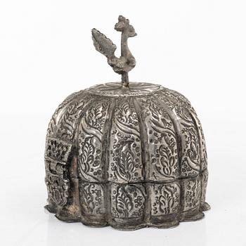A silver on metal Mughal style box, India, circa 1900.