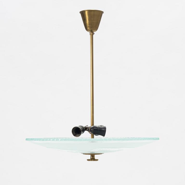 A glass and brass Swedish Modern ceiling lamp, 1930's/40's.