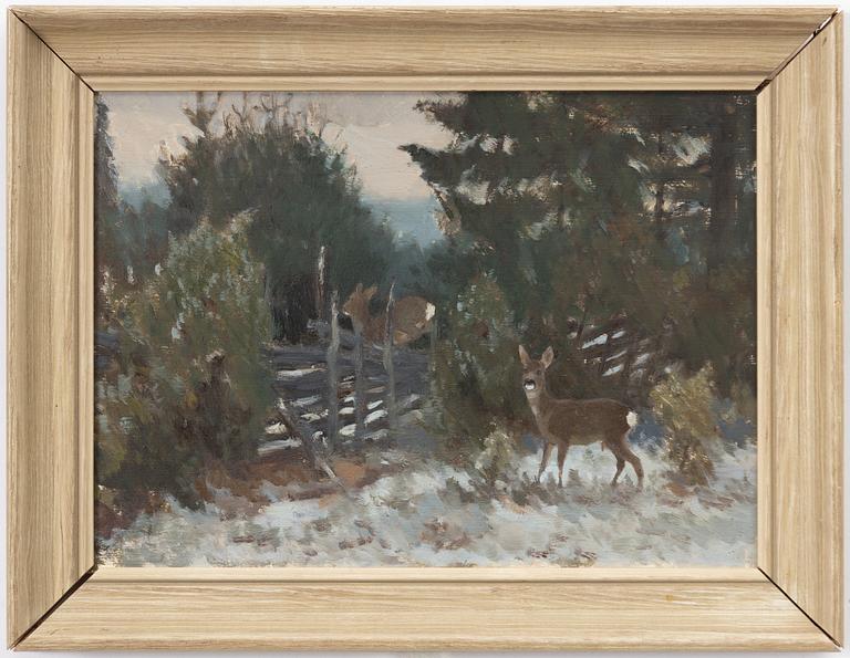 Harald Wiberg, Rådjur i vinterlandskap.