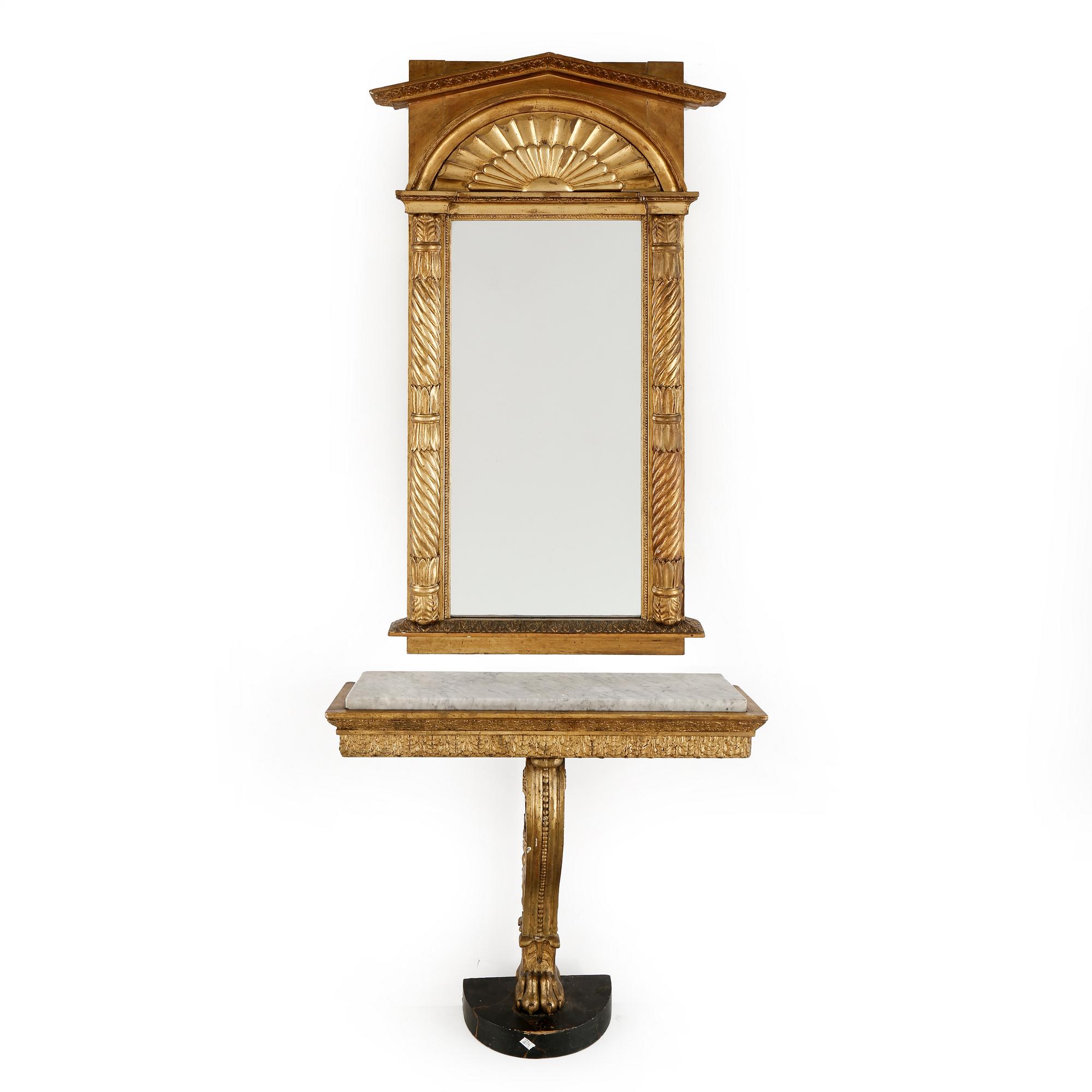 SPEGEL MED KONSOLBORD, sannolikt Stockholmsarbete, empire. 1820-30-tal.